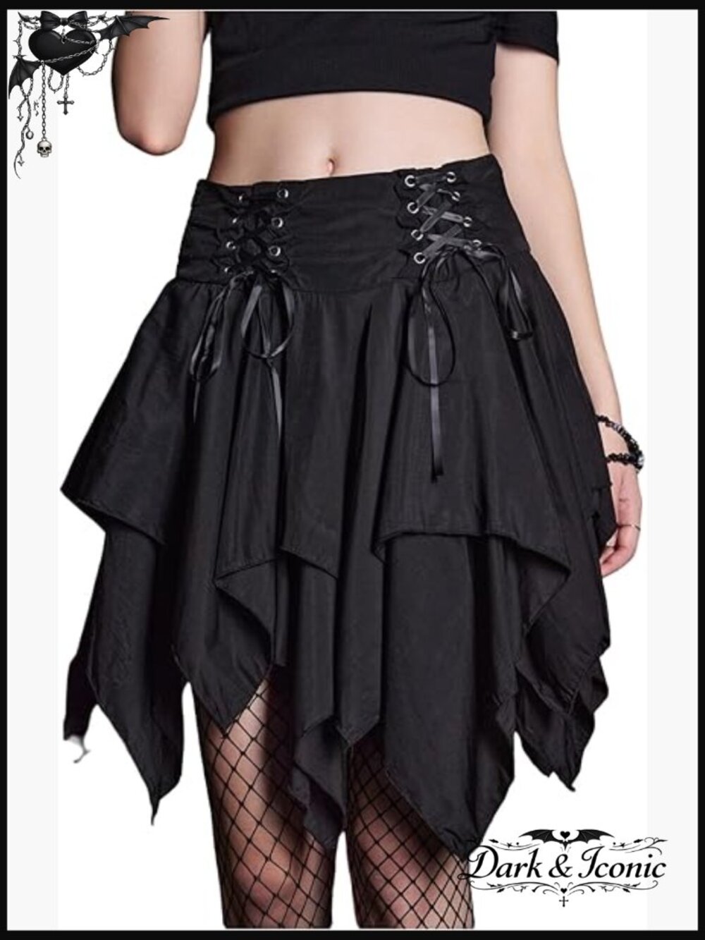 Goth Fairy Renaissance Ruffled Skort Lace Up Asymmetrical Mini Skirt Y2K